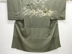 アンティーク　荒波に船・戦武者模様男物長襦袢